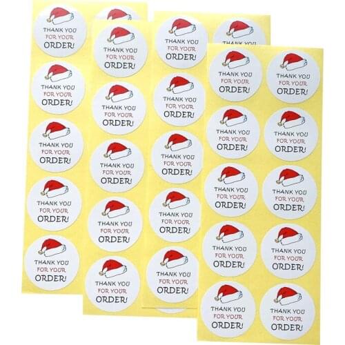 1000Pcs Wholesale Sealing stickers Christmas thank you for your order waterproof Handmade Sticker Stationery Scratch Labels 35mm