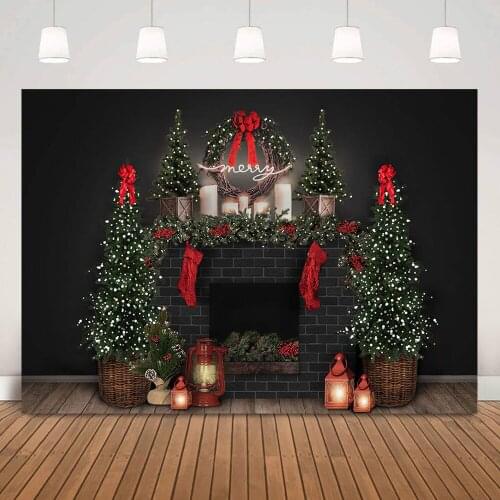 Christmas Photography Backdrop Photo Studio Red Socks Christmas Trees Fireplace Background Decorations Family Party Video Props