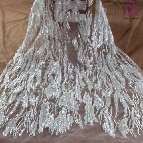 La Belleza 2021 ivory bridal lace,off white sequins beaded lace fabric,ivory wedding gown dress lace fabric 49'' width 1 yard