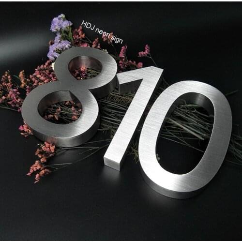 House Numbers 0-9 ABC Outdoor Metal 3D Modern Silver Stainless Steel Lettre Sign Address Home Apartment Door Sign Name Plates