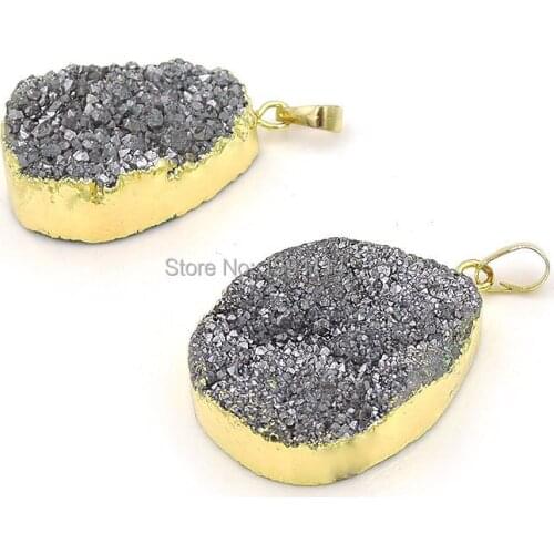 Titanium Silve r Crystal Cluster Irregular Pendants Of Gold Cladding Approx 35*25 mm