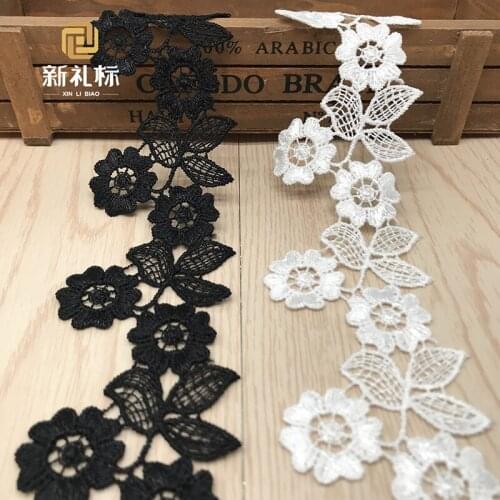 Wide 5.5cm Flower Lace Water Soluble Embroidery Lace DIY Manual Skirt Garment Underwear Accessories DIY Black White Lace 3yards