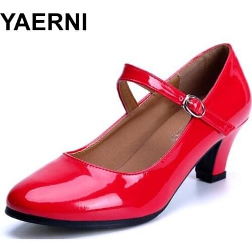 YAERNI Women Latin Tango Dance Shoes Modern Square Dancing Shoes Performance High Heeled Female Closed Toes Ballroom Dance Shoe