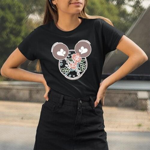 Femme Tee Shirt Disney Printing Women Tshirt Round Neck Cute Pattern Mickey Mouse Series Loose And Comfortable Japanese Style