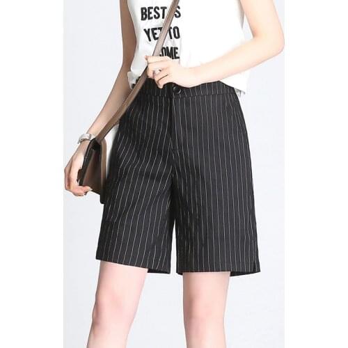 2020 New Summer Womens Shorts Fashion Korean Striped Wide Leg Female Shorts Casual Linen Loose Fit Bermudas Feminina Plus Size