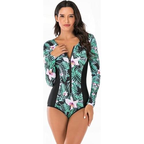Sexy Plus Size Swimwear Long Sleeve for women Rashguard Zipper One Piece Body Suit 2021 Rash Guard Full Suit for Swimming Suit