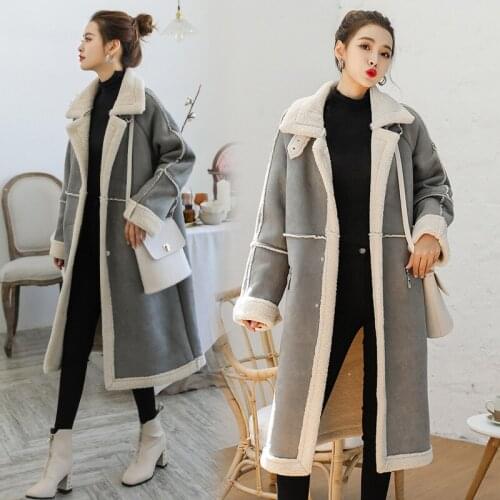 Women Winter Faux Fur Liner Suede Long Coat Jacket Female Khaki Faux Leather Outwear Fleece Long Parkas Ladies Warm Overcoat