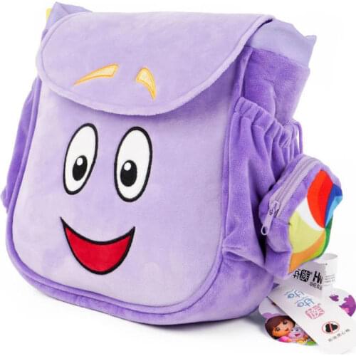 100% Genuine 26cm Dora the Explorer monkey Fox Soft Plush doll Backpack Rescue Bag with Map, Purple pink color free shipping