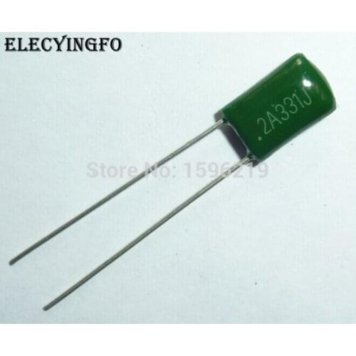 100pcs Mylar Film Capacitor 100V 2A331J 330pF 0.33nF 2A331 5% Polyester Film capacitor