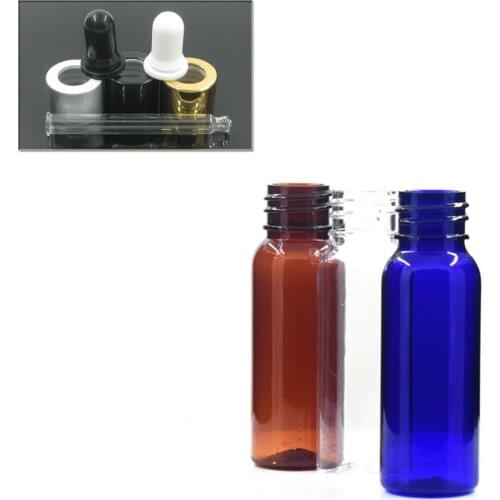 20ml empty amber/transparent pet bottle with gold/silver/black aluminum dropper cap, dropper bottle