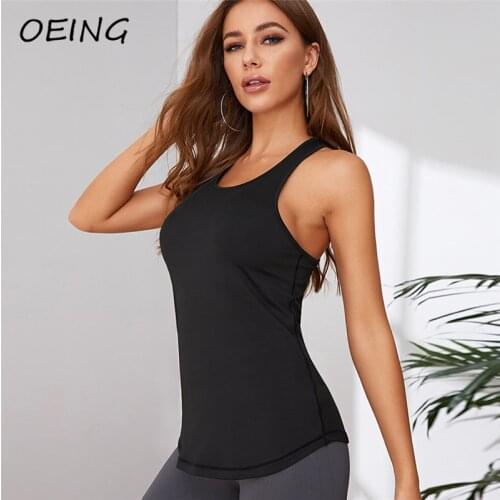 2021 Yoga Workout Vest Black Jogging Clothing Quick Dry Breathable Sport Women Shirts Activewear Tops