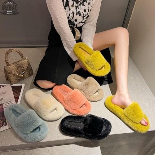 2021 Winter Double-layer Fox Fur Comfortable And Casual, All-matched Strap Slippers Outdoor Flat-bottomed Non-slip Women Sandals