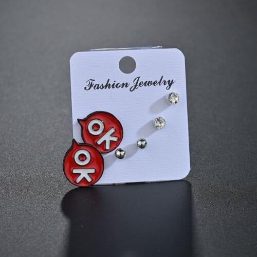 3 Pair/set Cute Red Ok Letter Ear Stud Earring for Women Cartoon Studs Fashion Jewelry Prevent allergy Kids Gifts