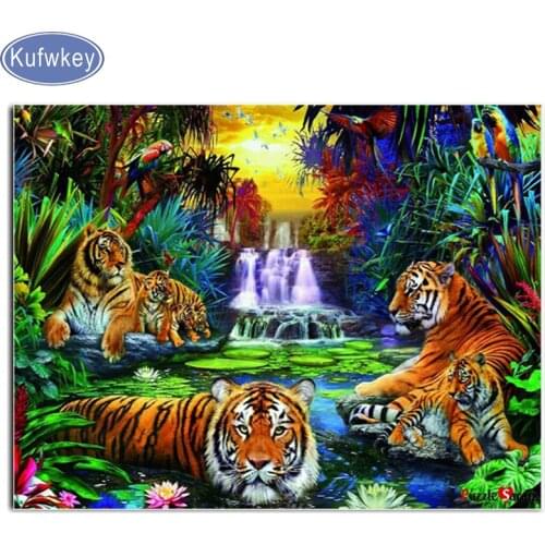 3d 100% Square / Round Diamond Mosaic painting"tiger waterfall scenery full drill 5D Diamond Embroidery Art Home Decor New Hot