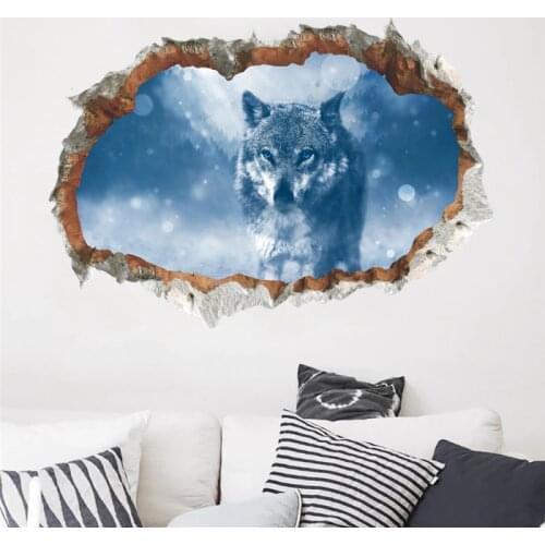 50*70cm 3d effect snow wolf broken wall stickers home decor living room animal landscape wall decals pvc mural art diy wallpaper