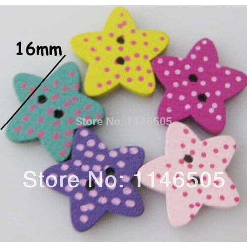 50pcs/lot Natural good Wood Sewing Button 16mm Bulk Star snaps fasteners botoes For Craft Kids Buttons scrapbooking product