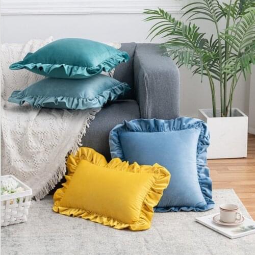 Ruffle Velvet Cushion Cover Pink Grey Yellow Green Beige Black Red Blue Pillow Cover Bedroom Sofa Decoration PillowCase45x45cm