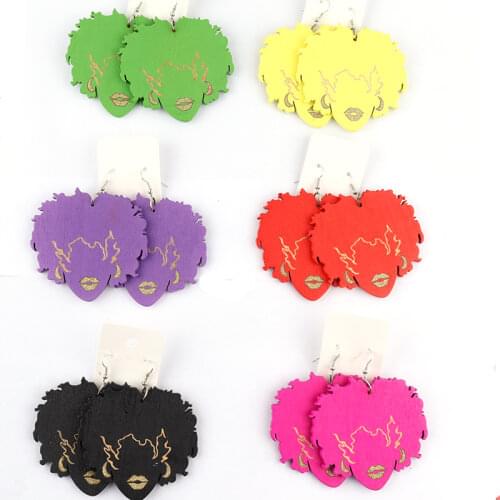 2020 Shinny Sexy Afro Girl Wooden earrings