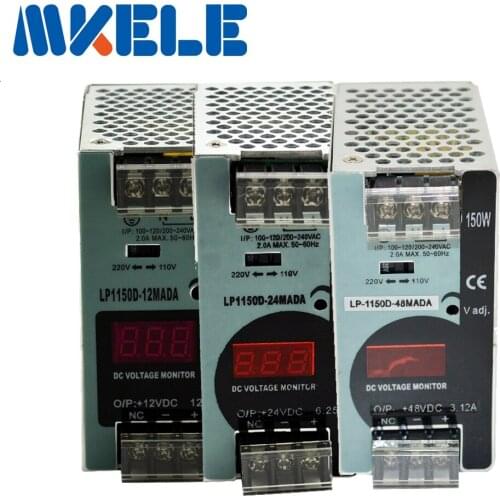 LP-150 Series 12v 24v 48v LED Digital Switching Power Supply Din Rail Single Output Ac Dc Approve Power-supply Voltmeter