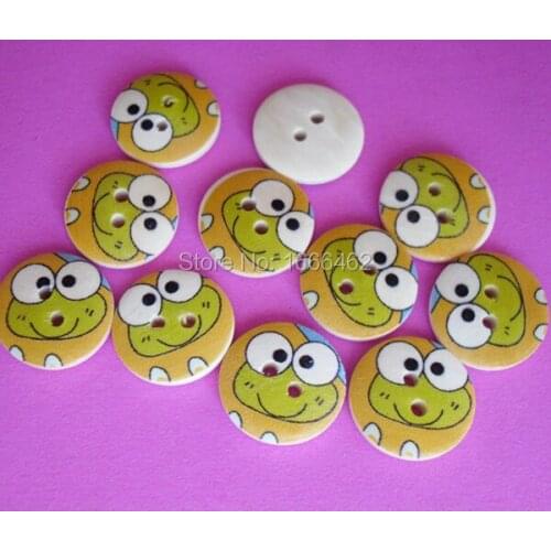 Wood Sewing Button Scrapbooking Round Yellow Two Holes Frog Pattern 18mm Dia,100 PCs 2015 new C-3