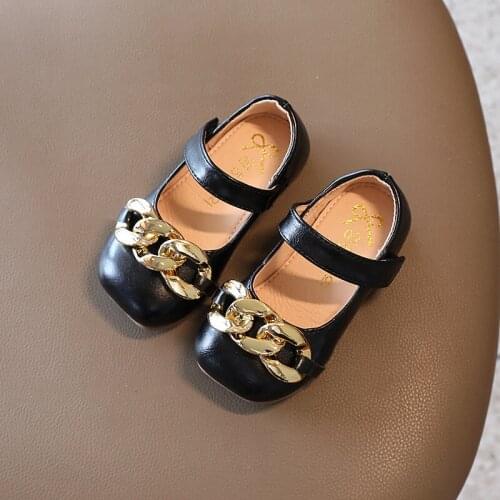 2021 Fashion Metal Chain Kids Shoes For Children Dress Leather Shoes School Princess Shoes For Little Girls 2 3 5 7 8 9 10 Year