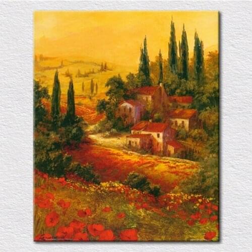 Canvas printed paintings red poppies oil painting picture quality hand painted gold tone landscape oil paintings