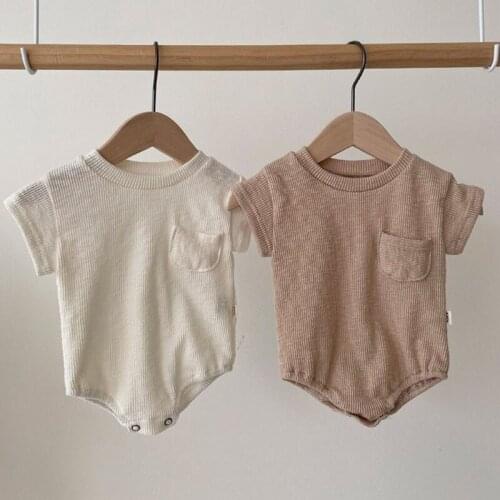 Summer 2021 Solid Baby Girl Boy Little Pocket Soft Romper Clothes For Newborns Overalls Shorts Combi And Bodysuits Jumpsuit