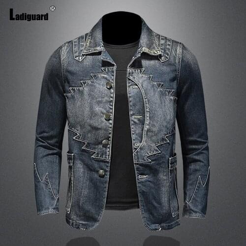 Garmenting Trend 2021 Autumn Simple New Mens Denim Jackets Casual Slim Jean Denim Jacket New Patchwork Coats Sexy Men Clothing