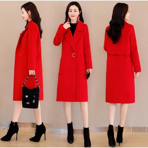 2020 new spring Autumn jacket clothes women fashion slim dinner party red plus size woolen coats high quality Outerwear Female
