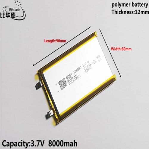 10pcs 3.7V Lithium polymer 8000mAh 126090 Soft package battery For Power Bank Bluetooth Speakers Tablet DVD battery
