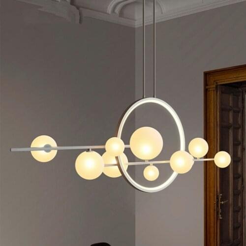 Nordic Design Chandelier Long Glass Ball LED Living Dining Room Kitchen Bar Ceiling Home Decoration Interior Lighting Black Lamp