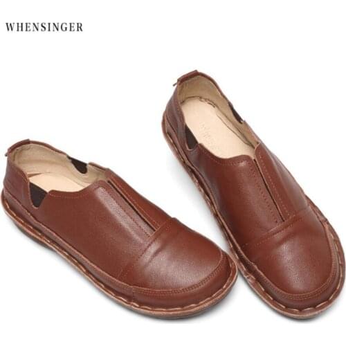 Whensinger - Women Ballet Flats Genuine Leather Loafers Summer Casual Shoes Flat Comfortable Slip On Moccasins Zapatos Mujer