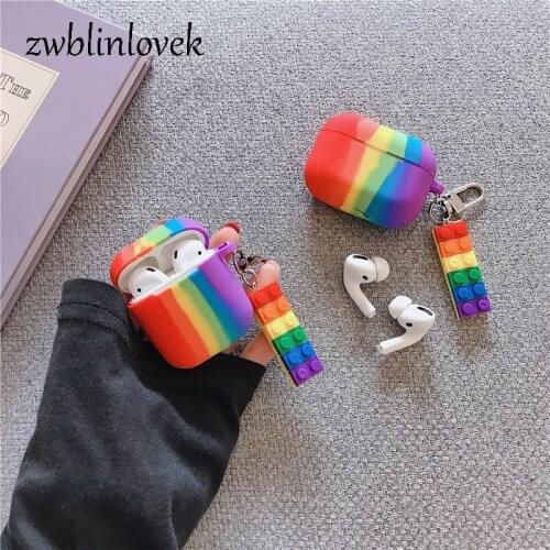 Cute 3d rainbow pendant building blocks soft wireless bluetooth earphone cover for airpods pro 2 earphone protection case couqe