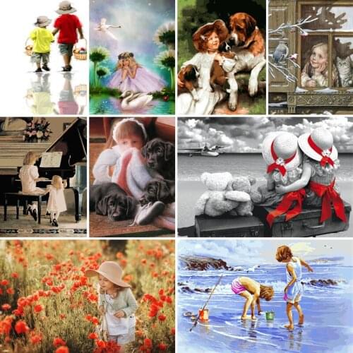 Child Oil Painting By Numbers girl Set Acrylic Paint For Adults DIY Craft Kits Picture Drawing Coloring By Numbers Decor Art