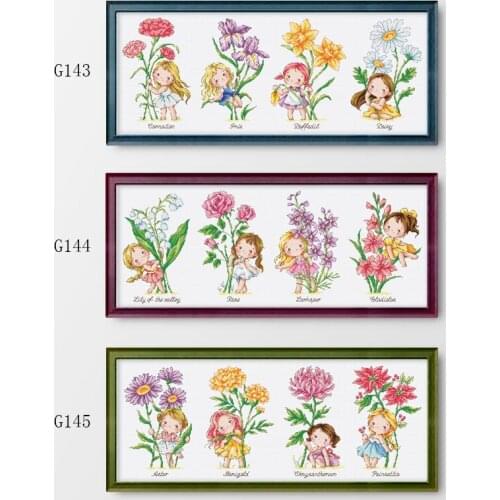 Birthday Flowers Girl Counted cross stitch kit 14ct 11ct printed fabric cloth embroidery DIY needlework cotton threads FishXX