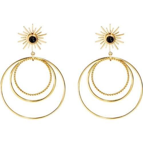 Stainless Steel Gold Minimalism Natural Stone Big Women Hoop Earrings Jewelry Gift For Him