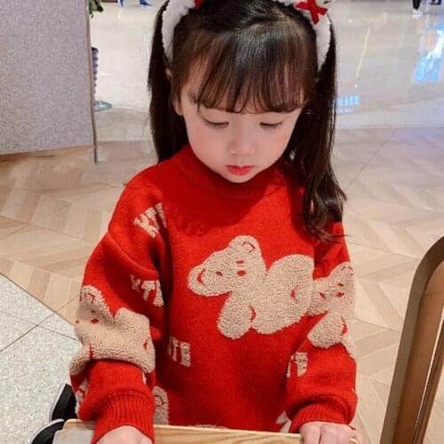 New Girls Sweater Babys Coat Outwear 2021 Bear Thicken Warm Warm Winter Autumn Knitting Pullover Childrens Clothing