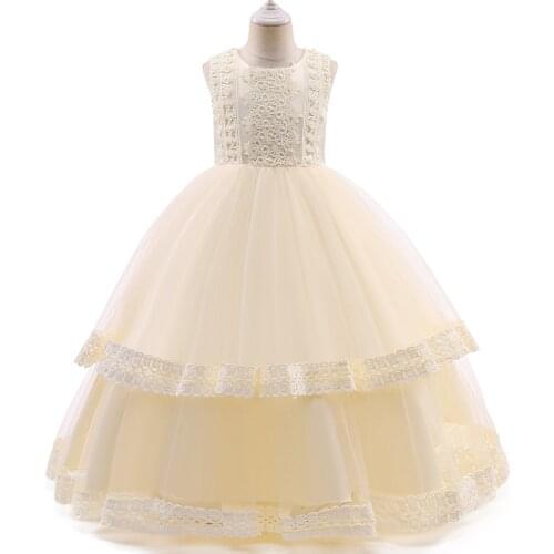 Champagne Flower Girls Dress for Evening Children Princess Party Pageant Long Ball Gown Kids Dresses for Girls Formal Clothes