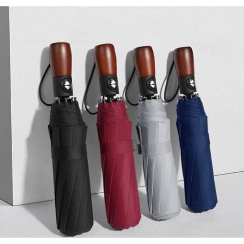 Luxury Automatic Wooden Handle Business Umbrella for Men Classic Color Gentleman Windproof Umbrella