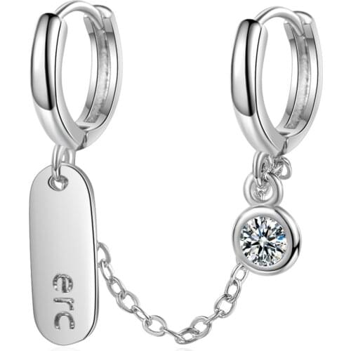 1 PC Star Flower Square Crystal Zircon 2 hole Earrings Dainty Double Ear Pierced Hoop Earrings Tassels Chain Fashion Jewelry