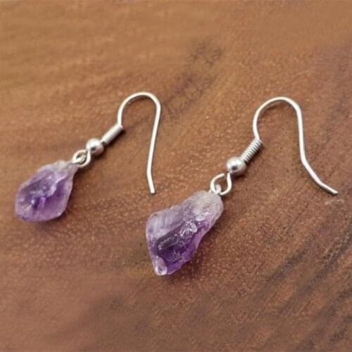 Natural Purple Crystal Raw Stone Earring Healing Stone Dangle Drop Teardrop Witch Creative Gothic Jewellery Women Gift 2021 New