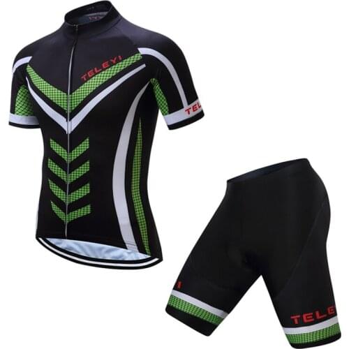TELEYI Bicycle Sportswear Green Arrow Cycling Jersery Sets Bike jersey short sleeve with Bib ropa ciclismo mtb Clothing suit