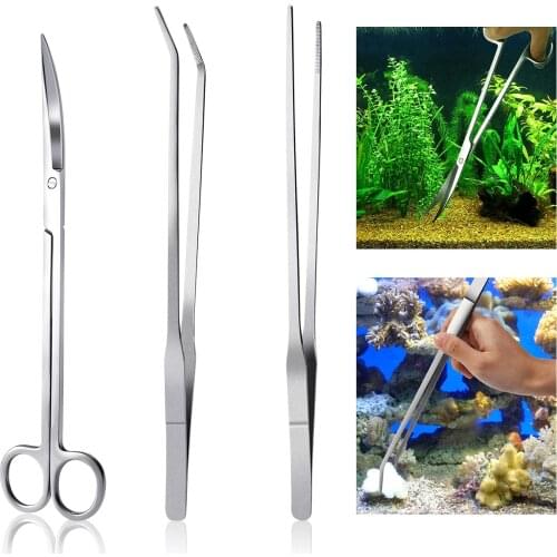 UEETEK 3 in 1 Stainless Steel Aquarium Tank Aquatic Plant Tweezers and Scissors spatula Tool Set Aquariums & Fish Starter Kits