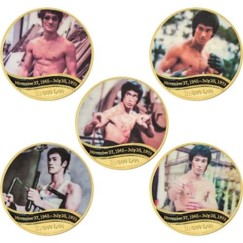 WR Movie Actor Bruce Lee Gold Plated Coins Collectibles with Coin Holder Chinese Kongfu Challenge Coins Gifts for Men Dropship