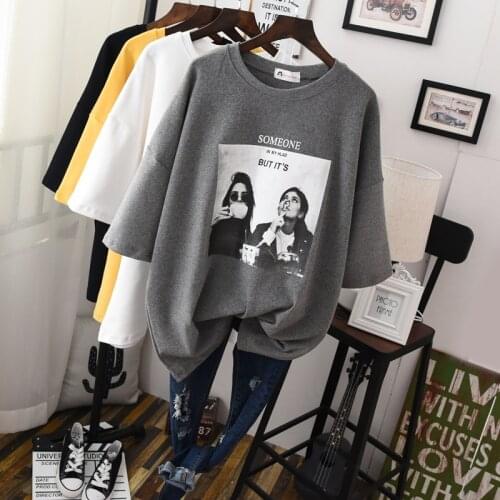 Thick Oversized T Shirt Women 2019 Solid Print Cotton Casual Tee Top Unisex Hip Hop Streetwear Pullovers Hoodie Short Sleeve