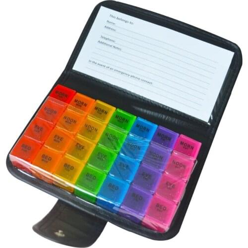 1Pcs Portable 28 Grids Pill Box Weekly Medicine Storage Pill Bag Medicine Storage PU Holster Container