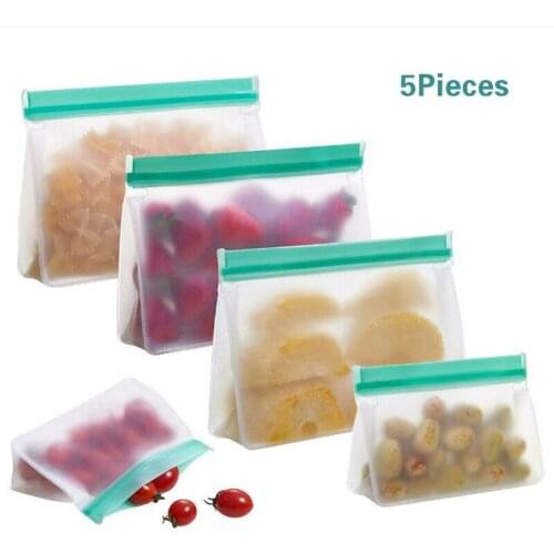 5Pieces Reusable Storage Bags Leakproof Food Storage Bags Double Zipper Seal Home Organizer for Fruit Food Transparent Container