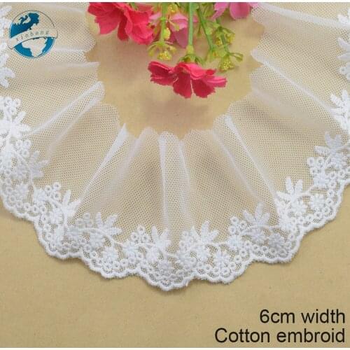 6cm wide white lace cotton embroid lace sewing ribbon fabric guipure diy trims warp knitting DIY Garment Accessories#3667