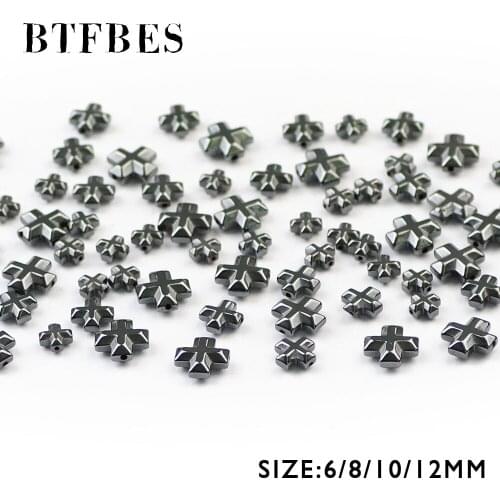 BTFBES Jesus Cross Black Hematite Beads Natural Stone Supply 6/8/10/12MM Loose Beads for Jewelry Bracelet Necklace Making DIY