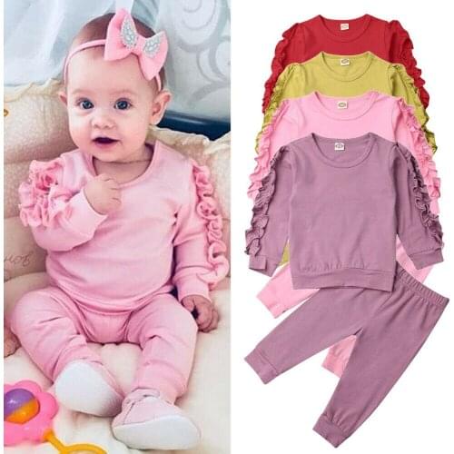 Newborn Autumn Winter Clothing Baby Girls Sleep Clothes Set Ruffle Long Sleeve Sweatshirt T Shirt Pants 2Pcs Outfits Sleepers